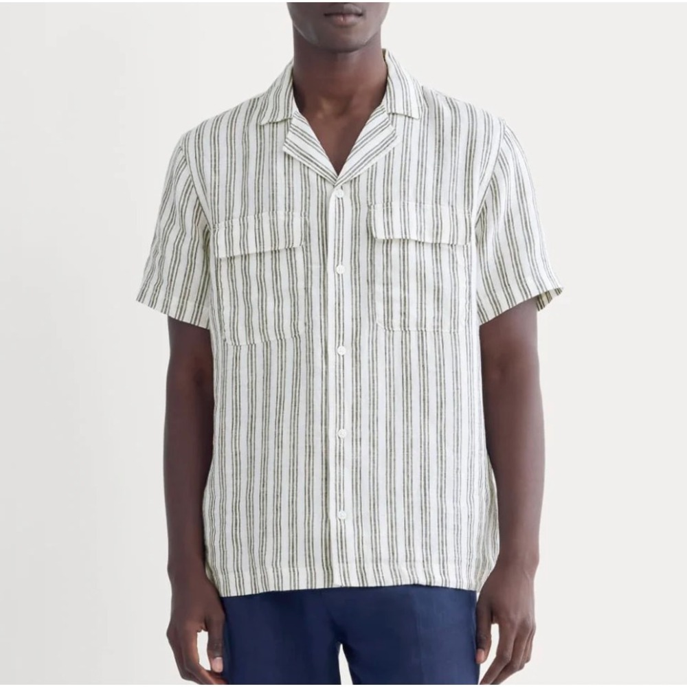 Everlane The Resort Linen Shirt Mens Medium White Striped Button Up Camp
